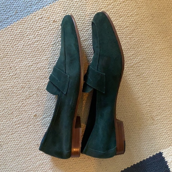 Mansur Gavriel Shoes - Mansur Gavriel dark green suede penny loafers